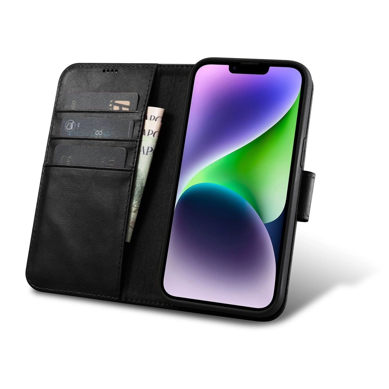 iCarer Oil Wax Wallet Case 2in1 Cover iPhone 14 Plus Anti-RFID Leather Flip Case Black (WMI14220723-BK)_1