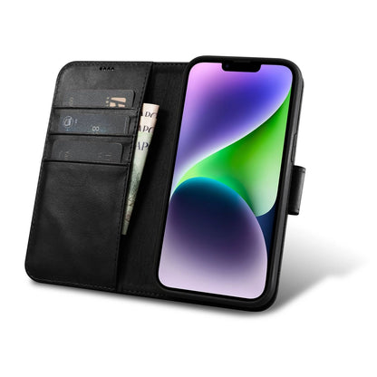 iCarer Oil Wax Wallet Case 2in1 Cover iPhone 14 Plus Anti-RFID Leather Flip Case Black (WMI14220723-BK)_1