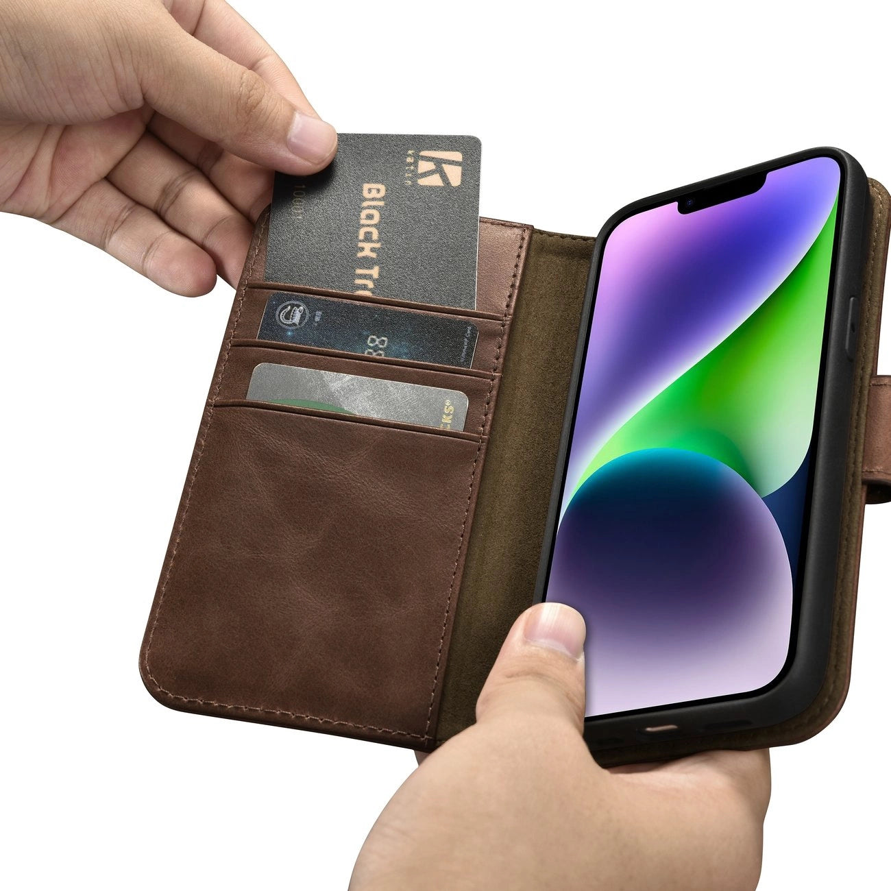iCarer Oil Wax Wallet Case 2in1 Cover iPhone 14 Plus Anti-RFID Leather Flip Case Brown (WMI14220723-BN)_12