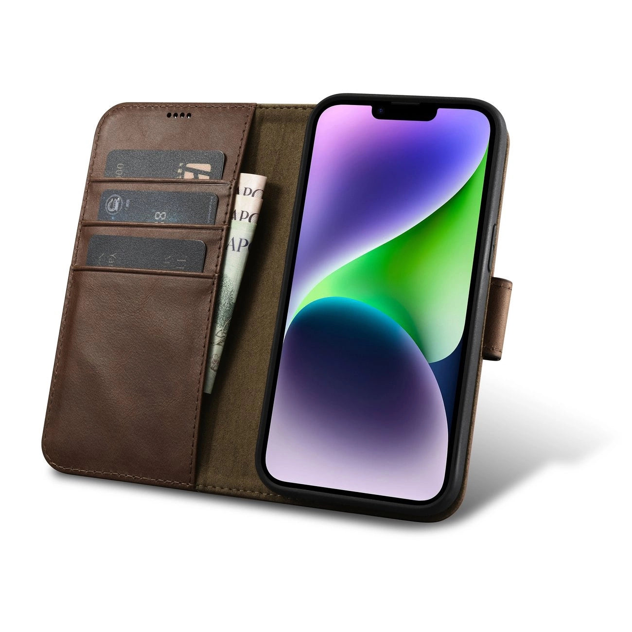 iCarer Oil Wax Wallet Case 2in1 Cover iPhone 14 Plus Anti-RFID Leather Flip Case Brown (WMI14220723-BN)_1