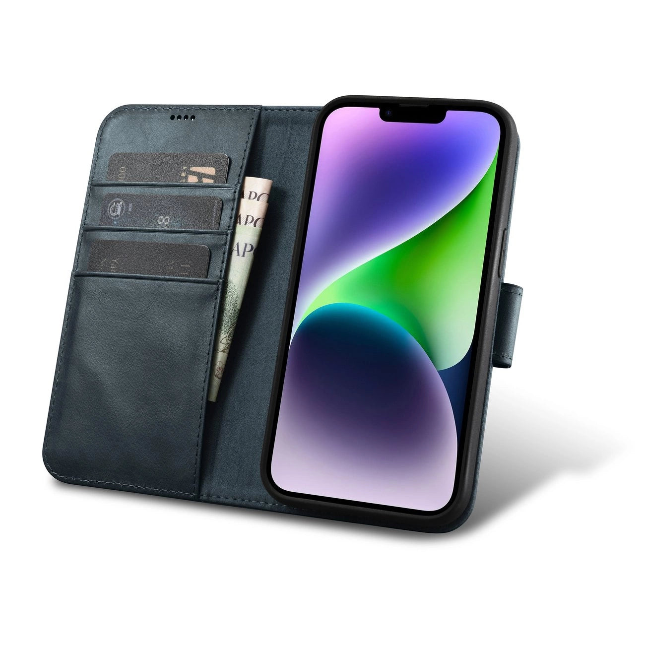 iCarer Oil Wax Wallet Case 2in1 Cover iPhone 14 Plus Anti-RFID Leather Flip Case Blue (WMI14220723-BU)_3