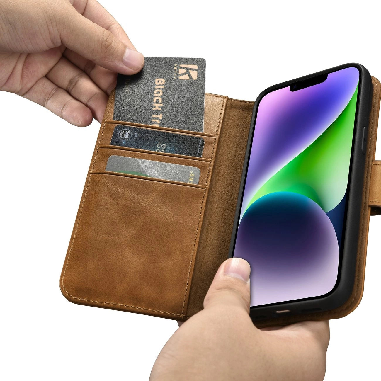 iCarer Oil Wax Wallet Case 2in1 Cover iPhone 14 Plus Anti-RFID Leather Flip Case Brown (WMI14220723-TN)_11