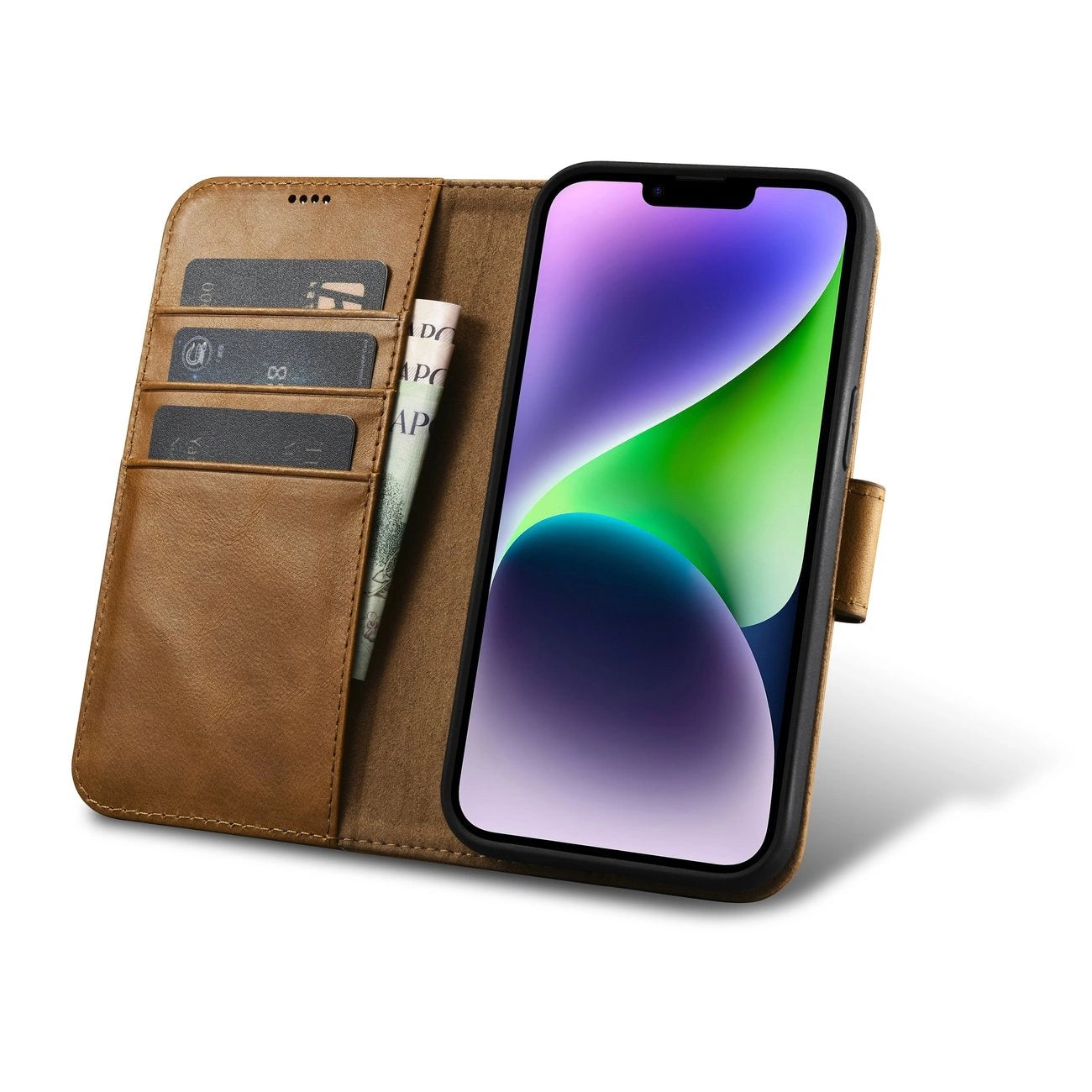iCarer Oil Wax Wallet Case 2in1 Cover iPhone 14 Plus Anti-RFID Leather Flip Case Brown (WMI14220723-TN)_1