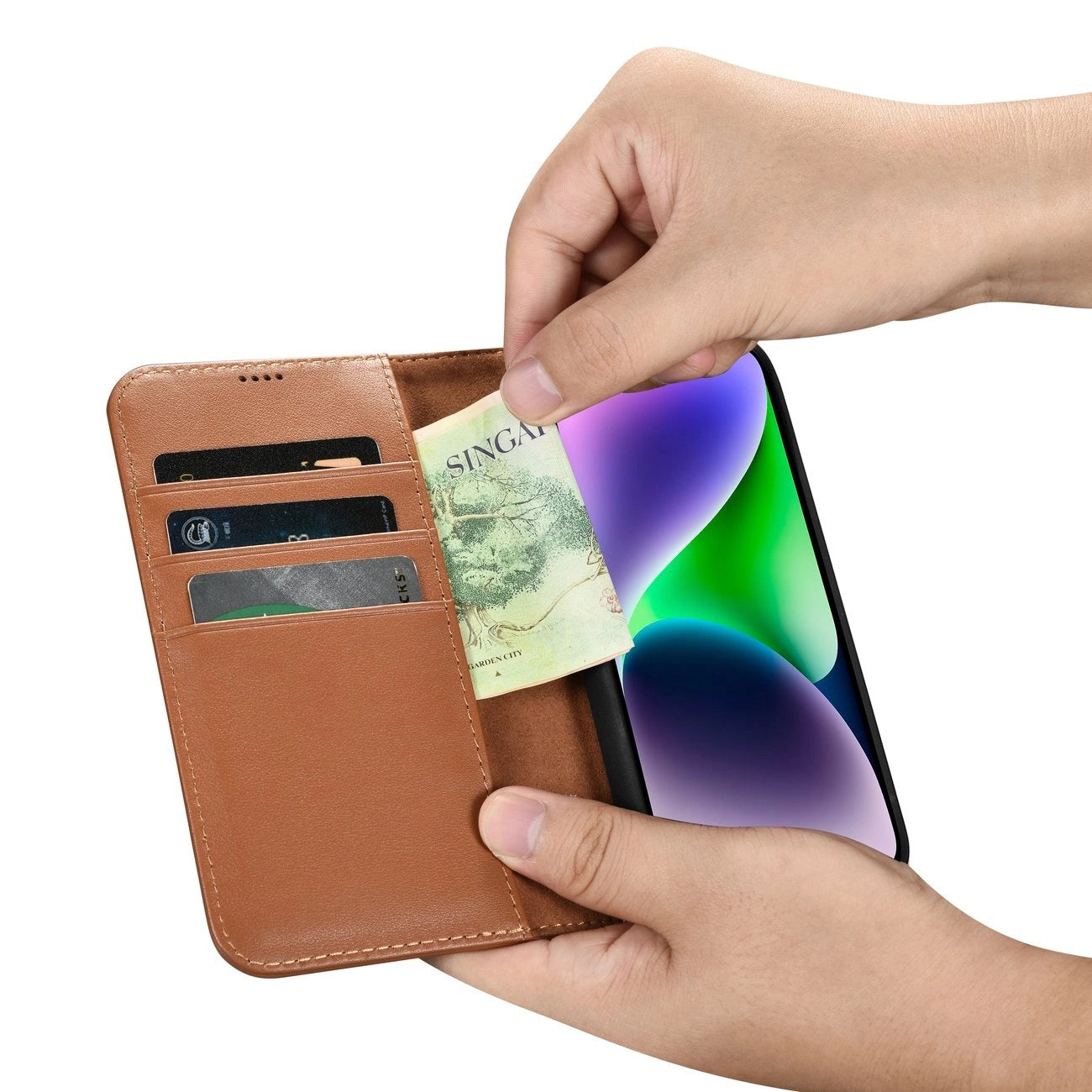 iCarer Wallet Case 2in1 case iPhone 14 leather cover with flap Anti-RFID brown (WMI14220725-BN)_12