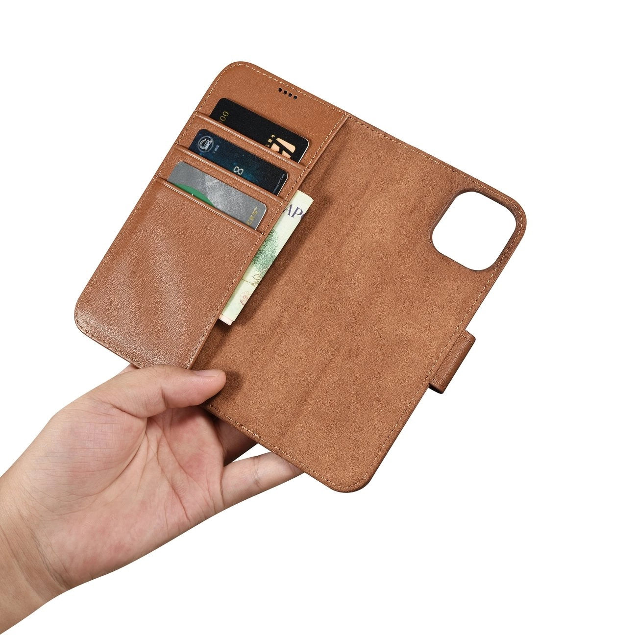 iCarer Wallet Case 2in1 case iPhone 14 leather cover with flap Anti-RFID brown (WMI14220725-BN)_13