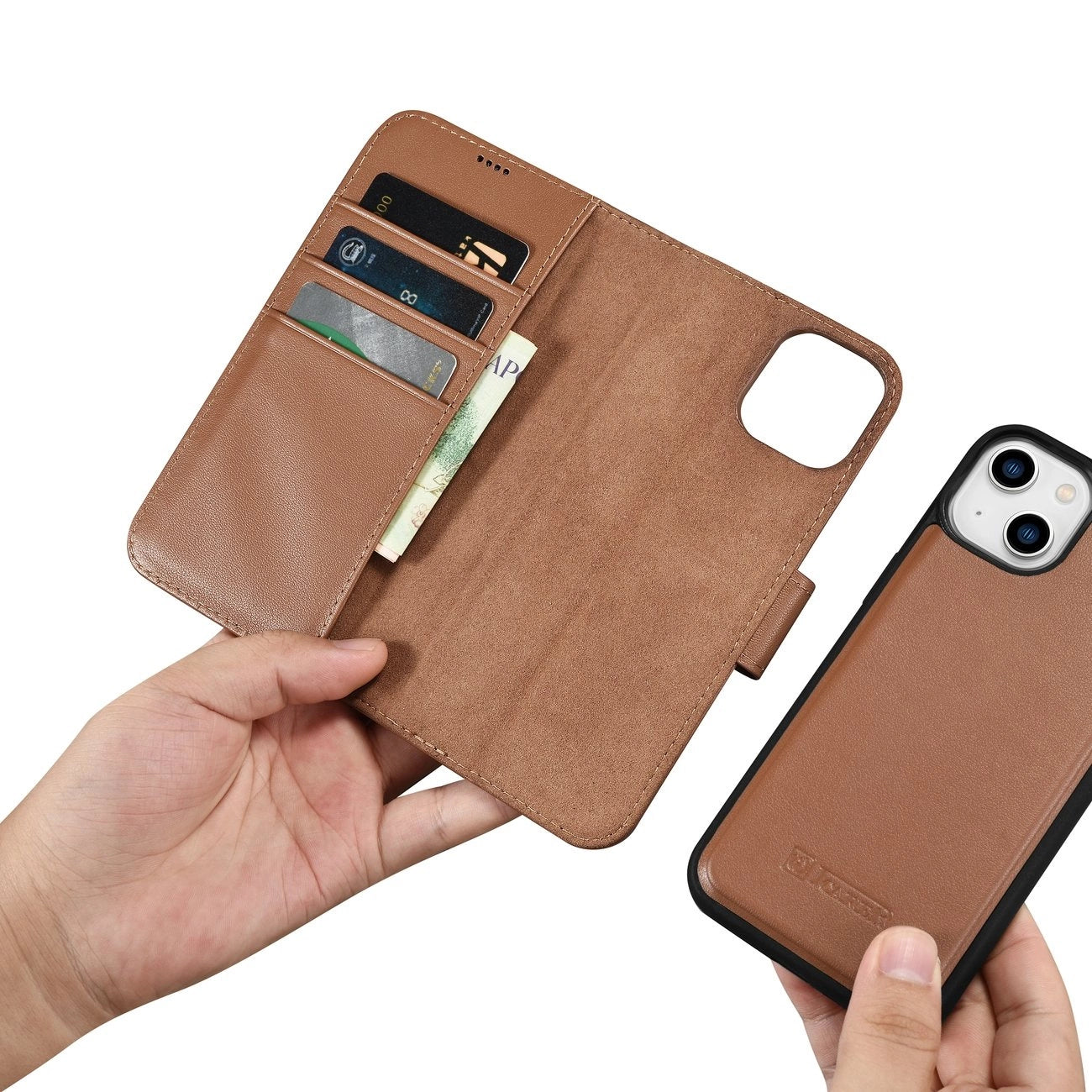 iCarer Wallet Case 2in1 case iPhone 14 leather cover with flap Anti-RFID brown (WMI14220725-BN)_14
