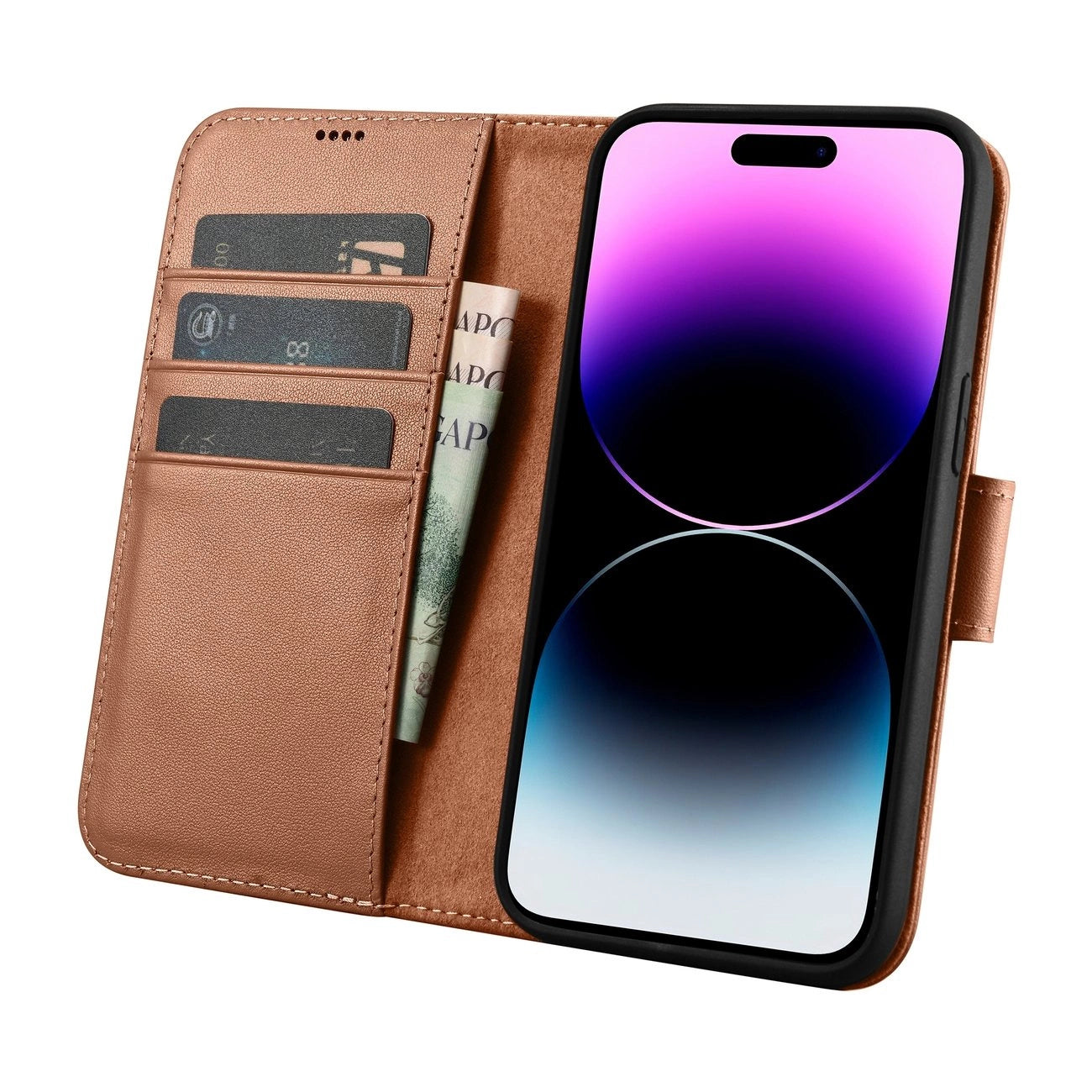 iCarer Wallet Case 2in1 iPhone 14 Pro Leather Flip Case Anti-RFID brown (WMI14220726-BN)_2