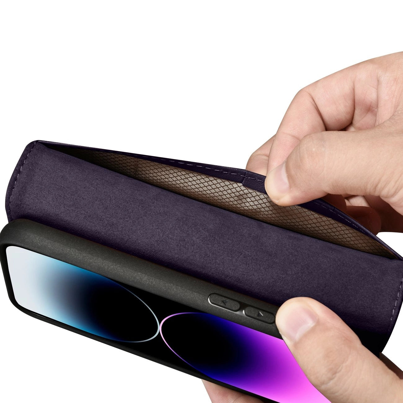 iCarer Wallet Case 2in1 Cover iPhone 14 Pro Anti-RFID Leather Flip Case Dark Purple (WMI14220726-DP)_9