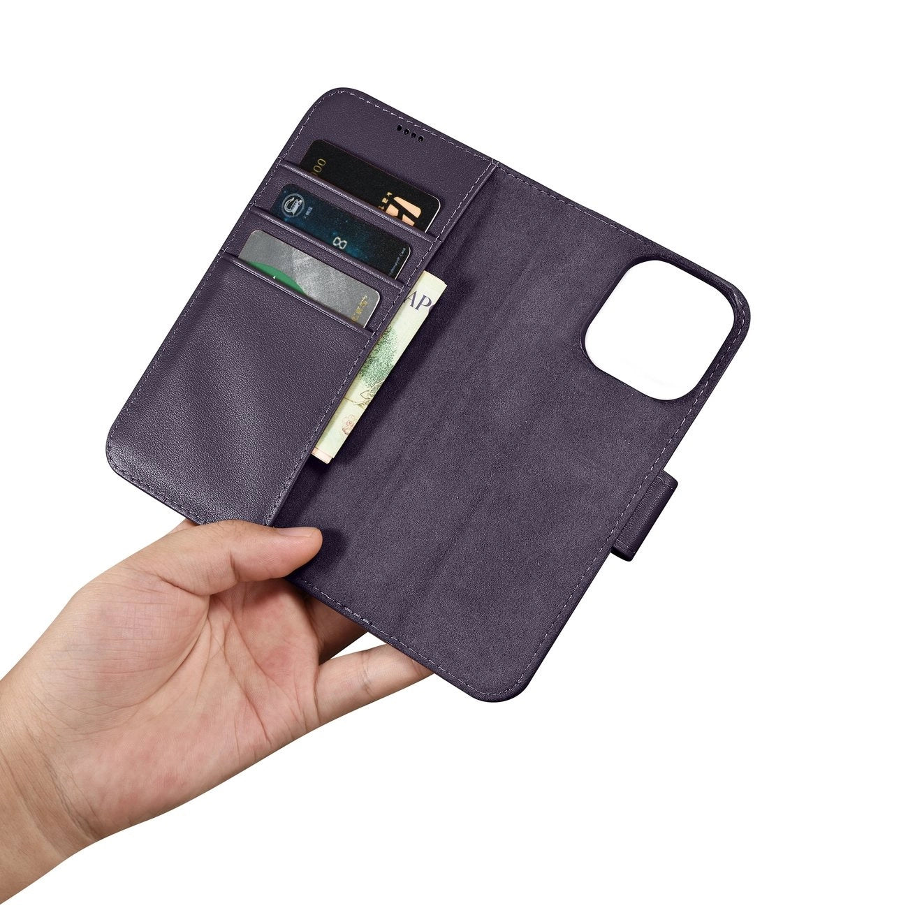 iCarer Wallet Case 2in1 Cover iPhone 14 Pro Anti-RFID Leather Flip Case Dark Purple (WMI14220726-DP)_12
