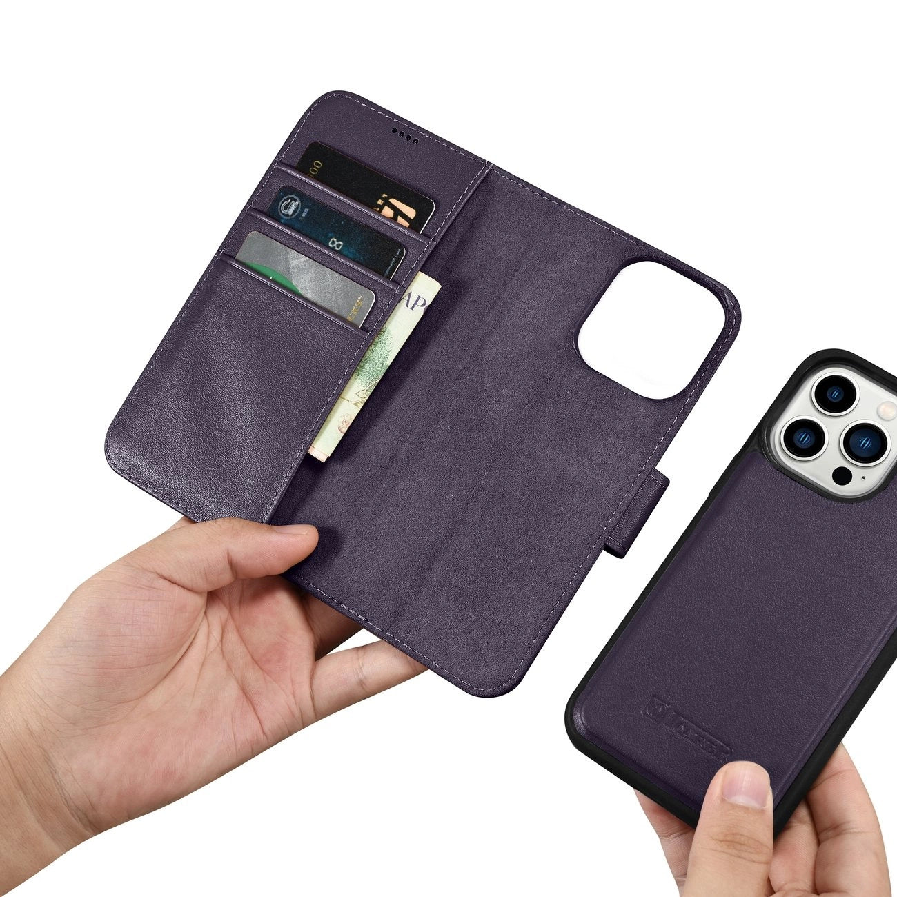 iCarer Wallet Case 2in1 Cover iPhone 14 Pro Anti-RFID Leather Flip Case Dark Purple (WMI14220726-DP)_13