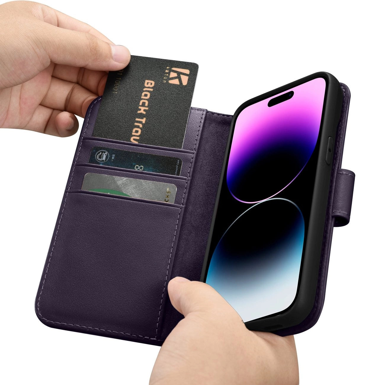 iCarer Wallet Case 2in1 Cover iPhone 14 Pro Anti-RFID Leather Flip Case Dark Purple (WMI14220726-DP)_15
