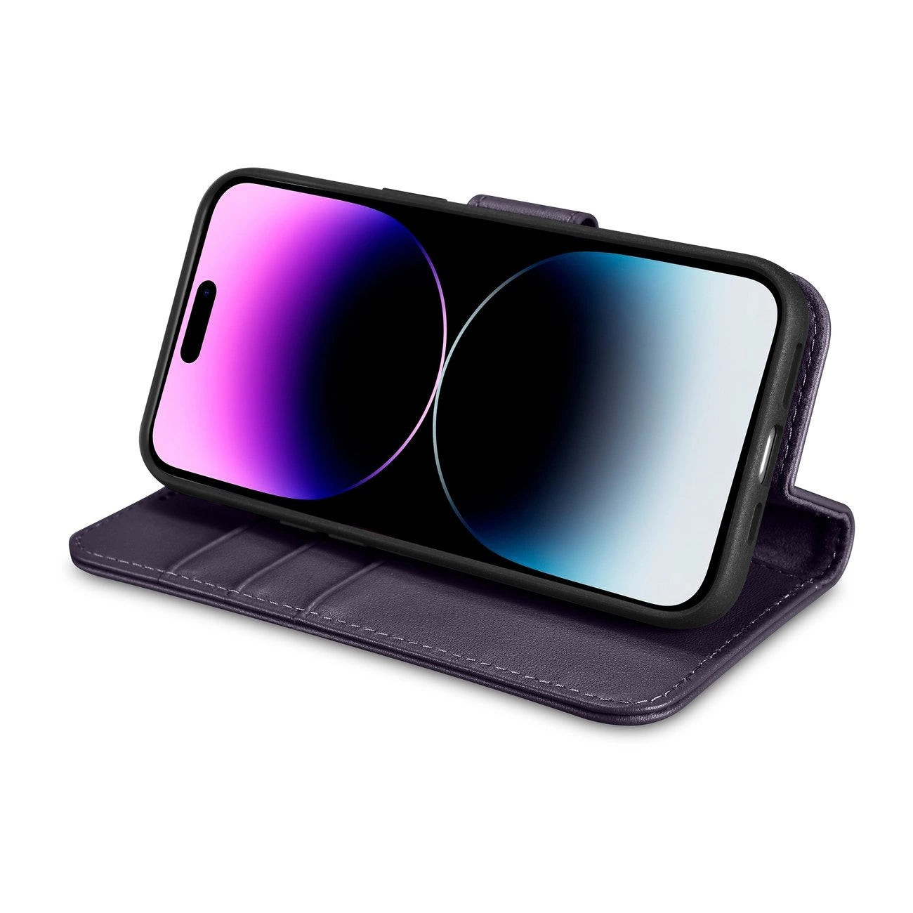 iCarer Wallet Case 2in1 Cover iPhone 14 Pro Anti-RFID Leather Flip Case Dark Purple (WMI14220726-DP)_7
