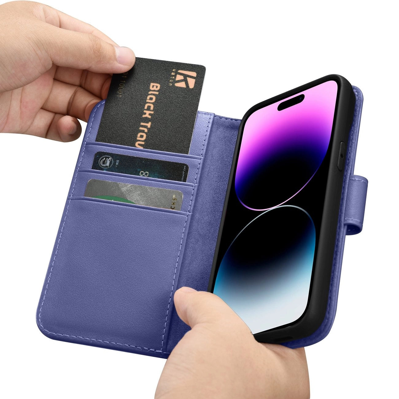 iCarer Wallet Case 2in1 Cover iPhone 14 Pro Anti-RFID Leather Flip Case Light Purple (WMI14220726-LP)_15