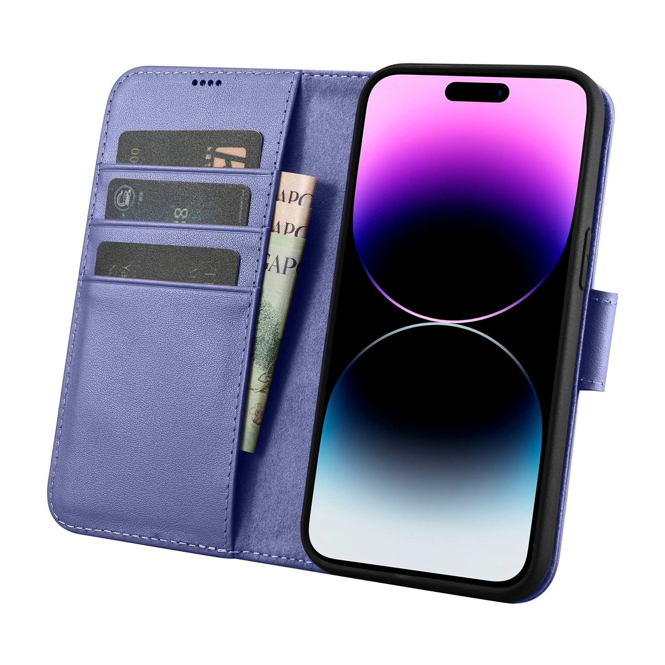 iCarer Wallet Case 2in1 Cover iPhone 14 Pro Anti-RFID Leather Flip Case Light Purple (WMI14220726-LP)_2