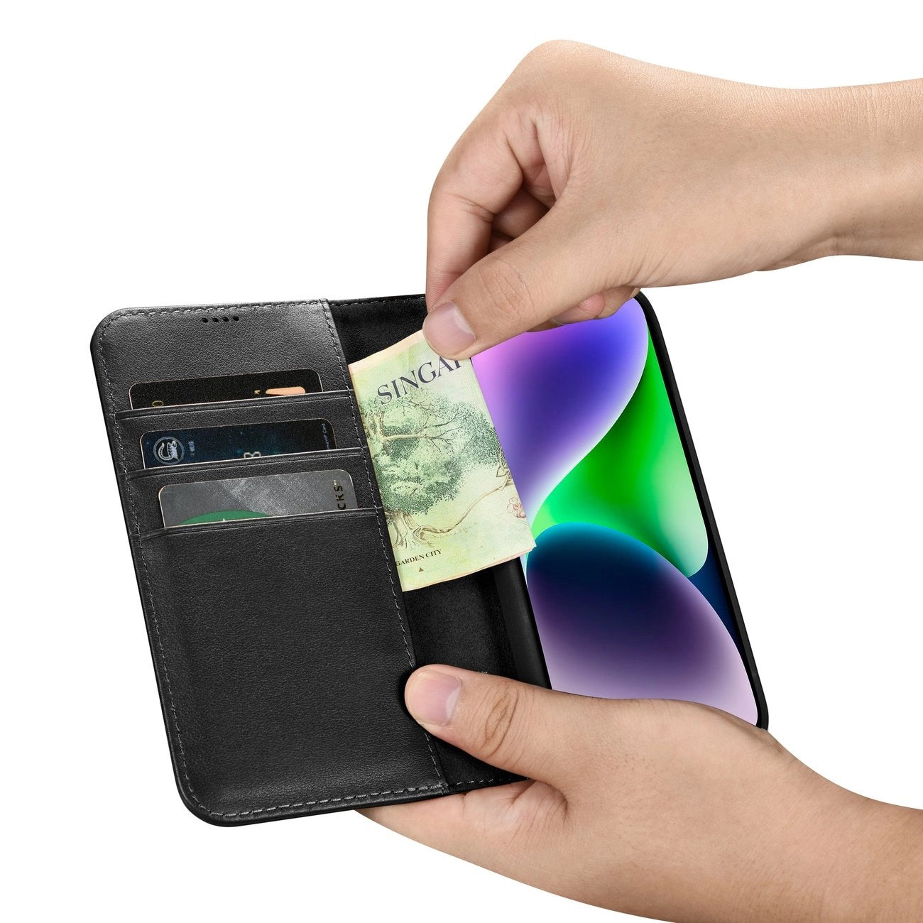 iCarer Wallet Case 2in1 Cover iPhone 14 Plus Anti-RFID Leather Flip Case Black (WMI14220727-BK)_12