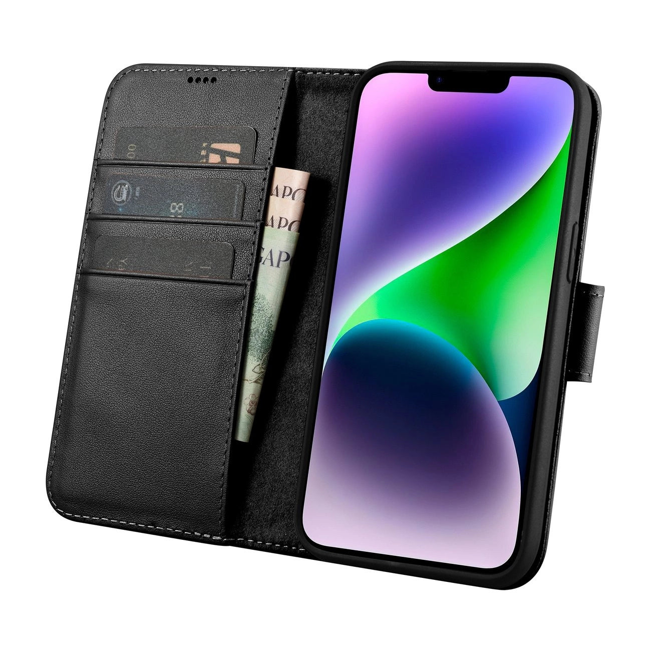 iCarer Wallet Case 2in1 Cover iPhone 14 Plus Anti-RFID Leather Flip Case Black (WMI14220727-BK)_3