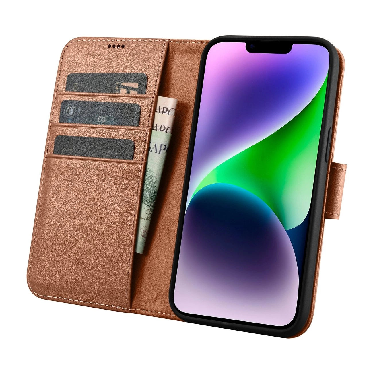 iCarer Wallet Case 2in1 Cover iPhone 14 Plus Anti-RFID Leather Flip Case Brown (WMI14220727-BN)_2