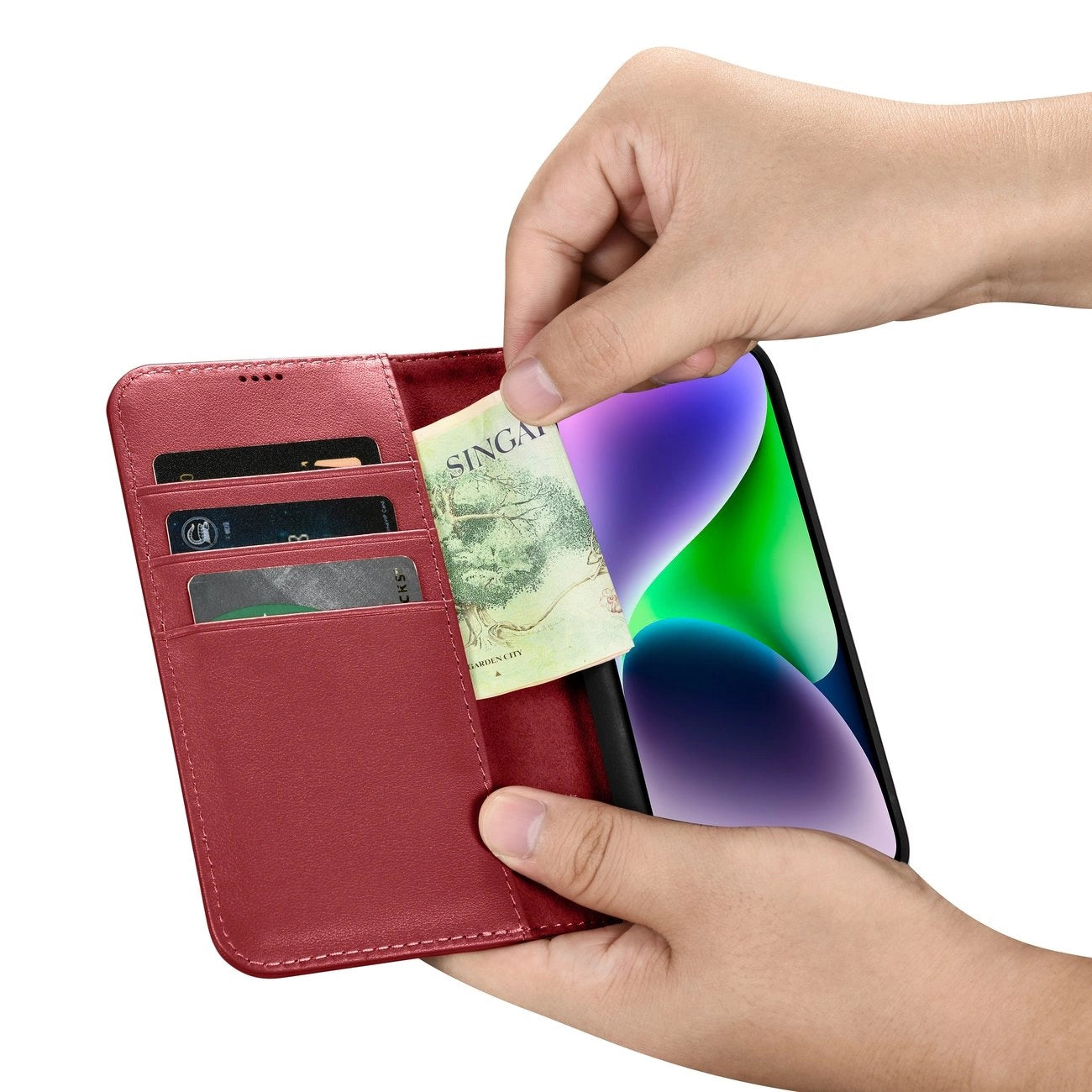 iCarer Wallet Case 2in1 Cover iPhone 14 Plus Anti-RFID Leather Flip Cover Red (WMI14220727-RD)_12