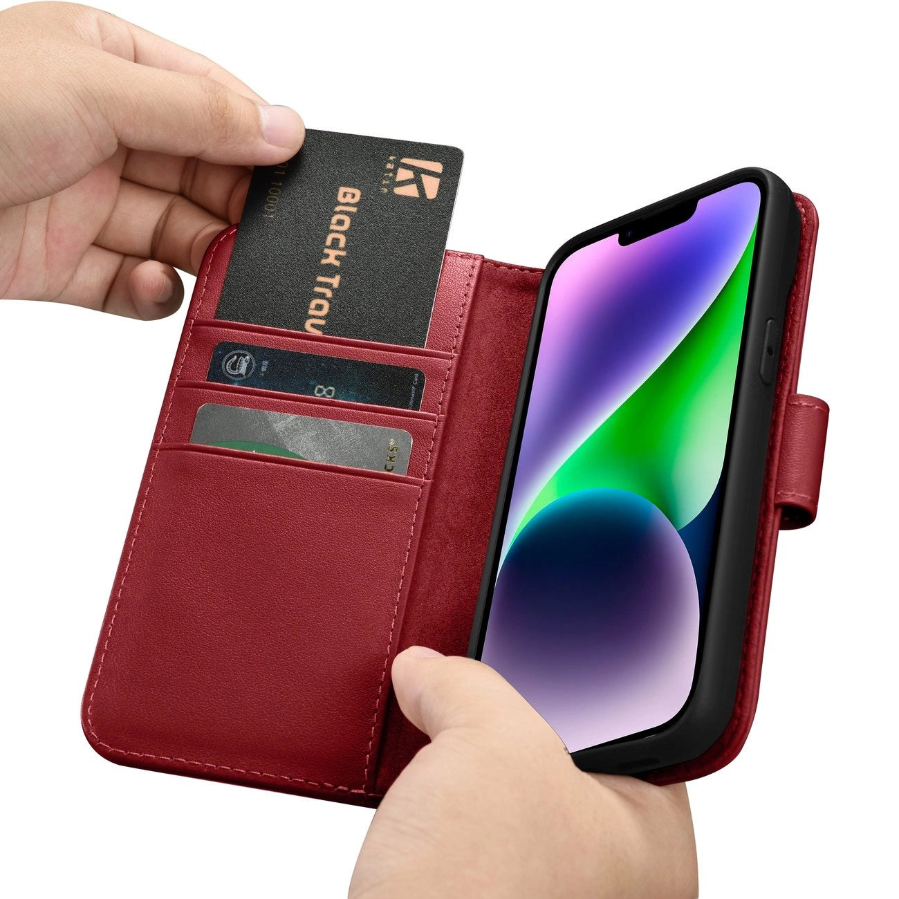 iCarer Wallet Case 2in1 Cover iPhone 14 Plus Anti-RFID Leather Flip Cover Red (WMI14220727-RD)_15