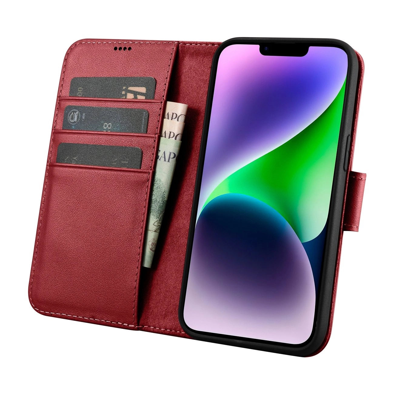 iCarer Wallet Case 2in1 Cover iPhone 14 Plus Anti-RFID Leather Flip Cover Red (WMI14220727-RD)_2