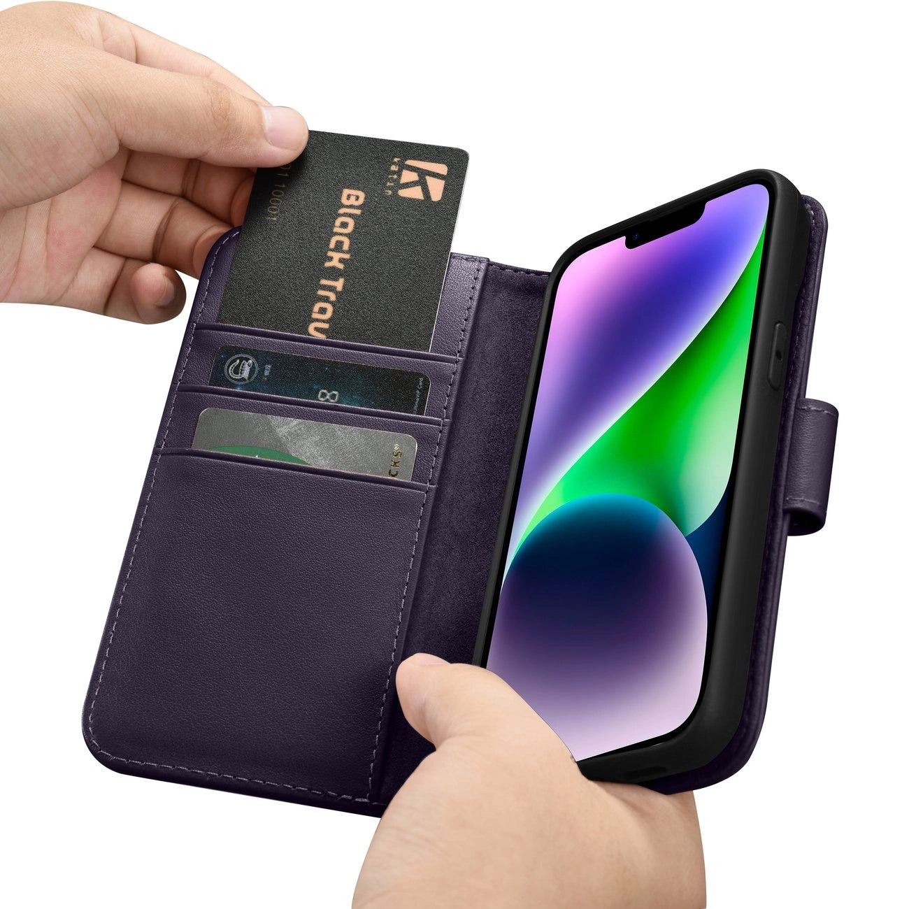 iCarer Wallet Case 2in1 Cover iPhone 14 Plus Anti-RFID Leather Flip Case Dark Purple (WMI14220727-DP)_15