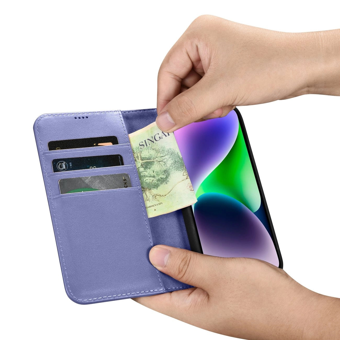 iCarer Wallet Case 2in1 Cover iPhone 14 Plus Anti-RFID Leather Flip Case Light Purple (WMI14220727-LP)_11