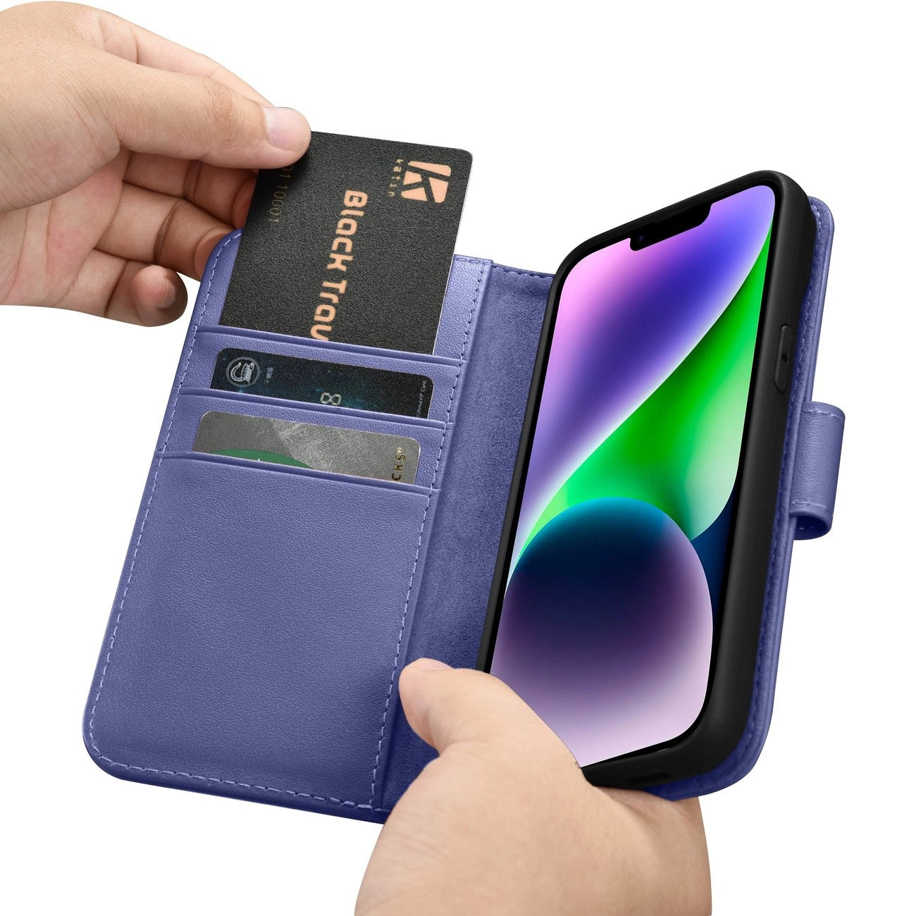 iCarer Wallet Case 2in1 Cover iPhone 14 Plus Anti-RFID Leather Flip Case Light Purple (WMI14220727-LP)_15