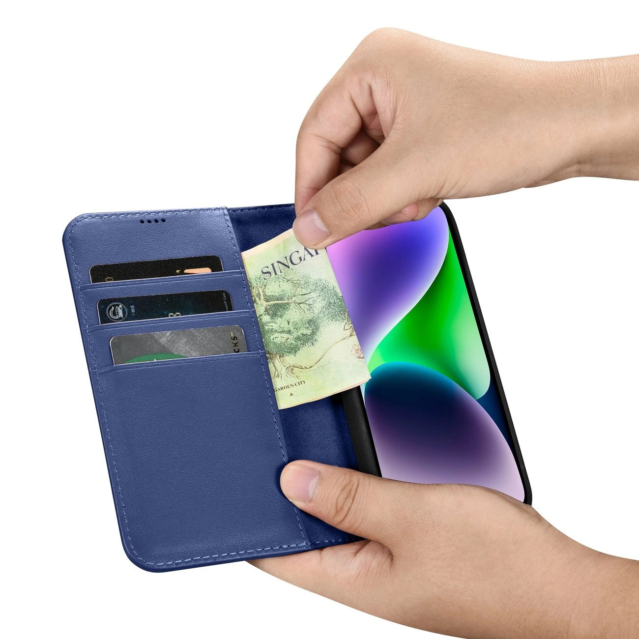 iCarer Wallet Case 2in1 Cover iPhone 14 Plus Anti-RFID Leather Flip Case Blue (WMI14220727-BU)_12