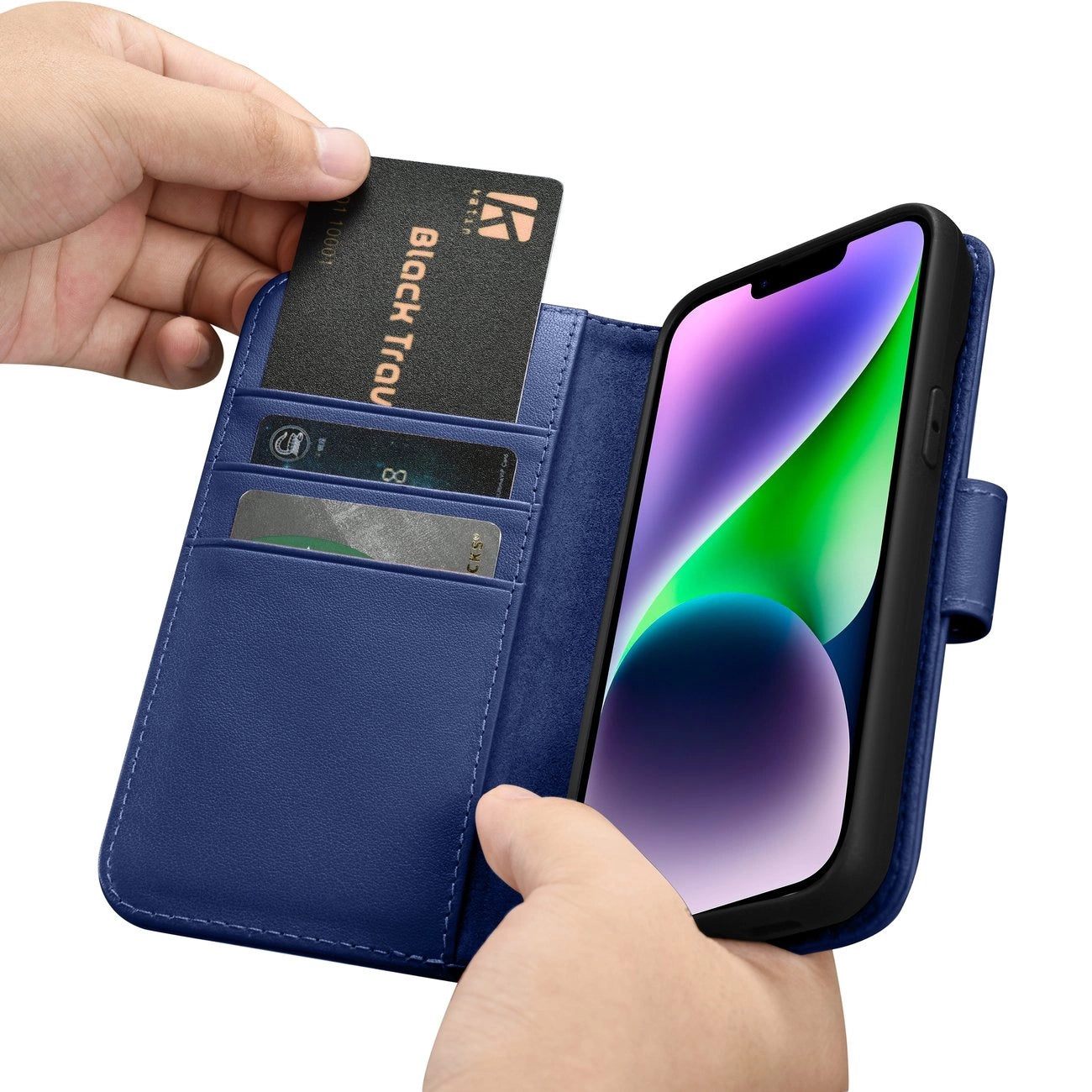 iCarer Wallet Case 2in1 Cover iPhone 14 Plus Anti-RFID Leather Flip Case Blue (WMI14220727-BU)_14