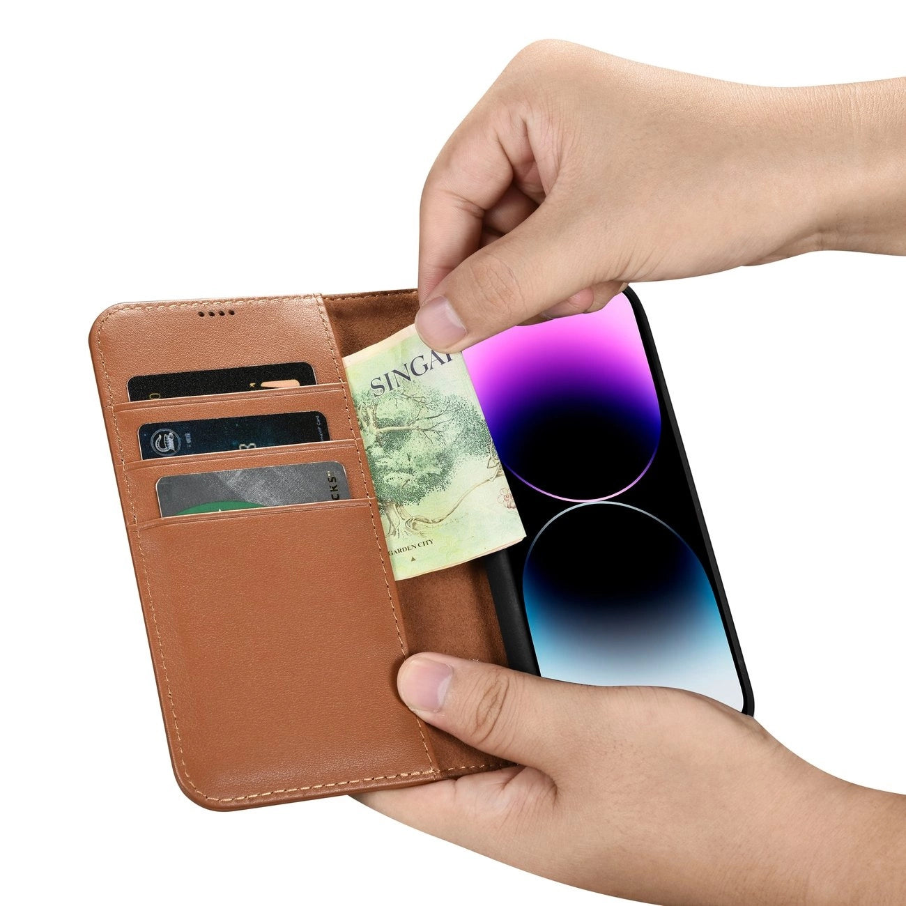 iCarer Wallet Case 2in1 Cover iPhone 14 Pro Max Leather Flip Cover Anti-RFID Brown (WMI14220728-BN)_11