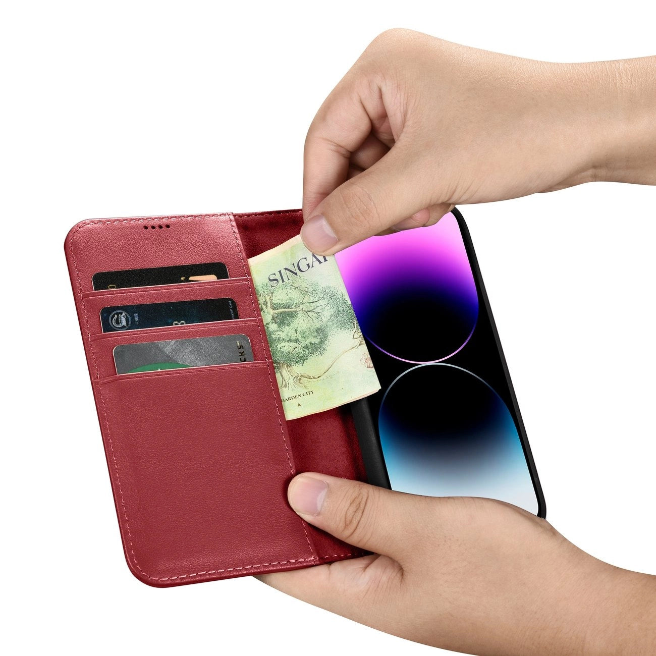 iCarer Wallet Case 2in1 Cover iPhone 14 Pro Max Leather Flip Cover Anti-RFID Red (WMI14220728-RD)_12