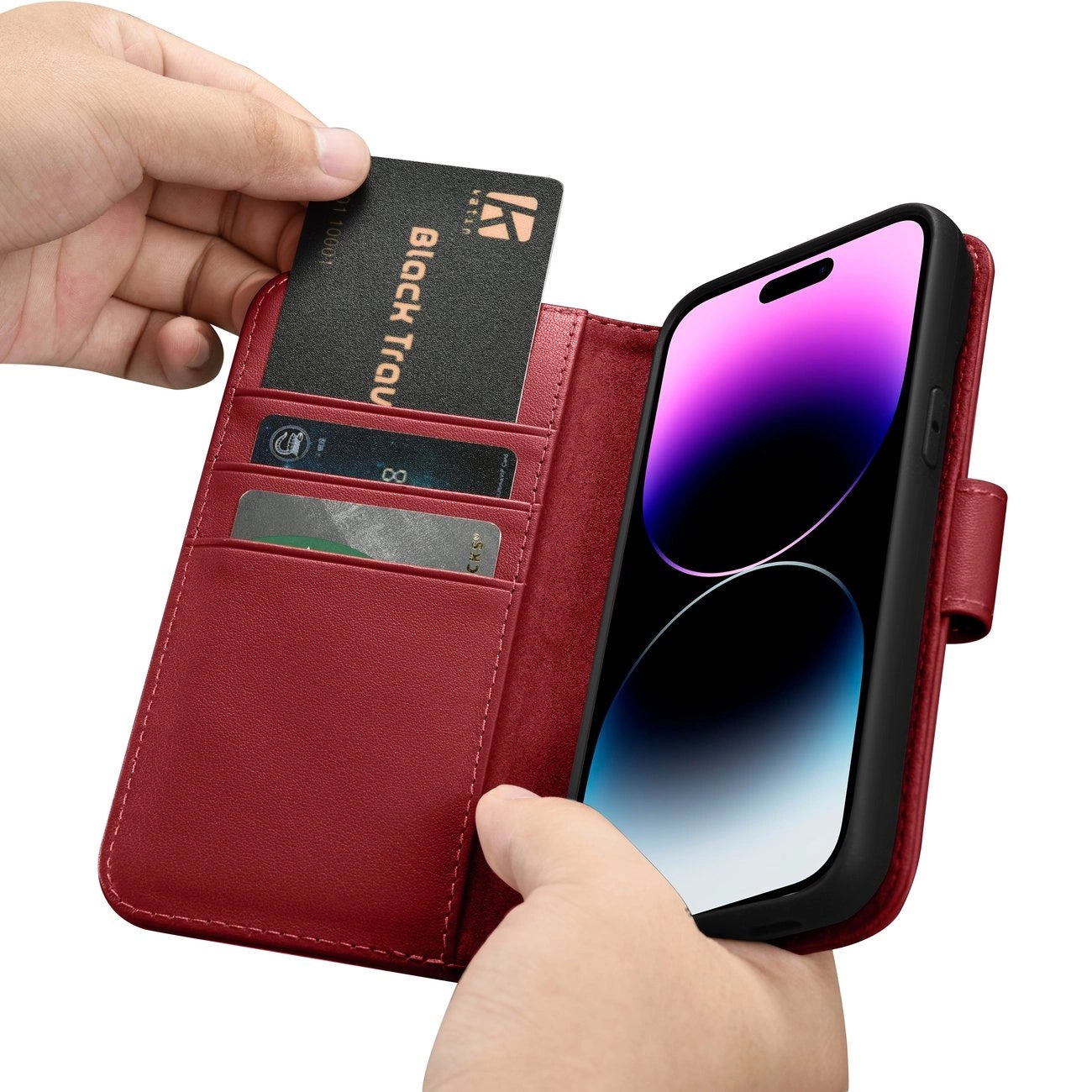 iCarer Wallet Case 2in1 Cover iPhone 14 Pro Max Leather Flip Cover Anti-RFID Red (WMI14220728-RD)_15