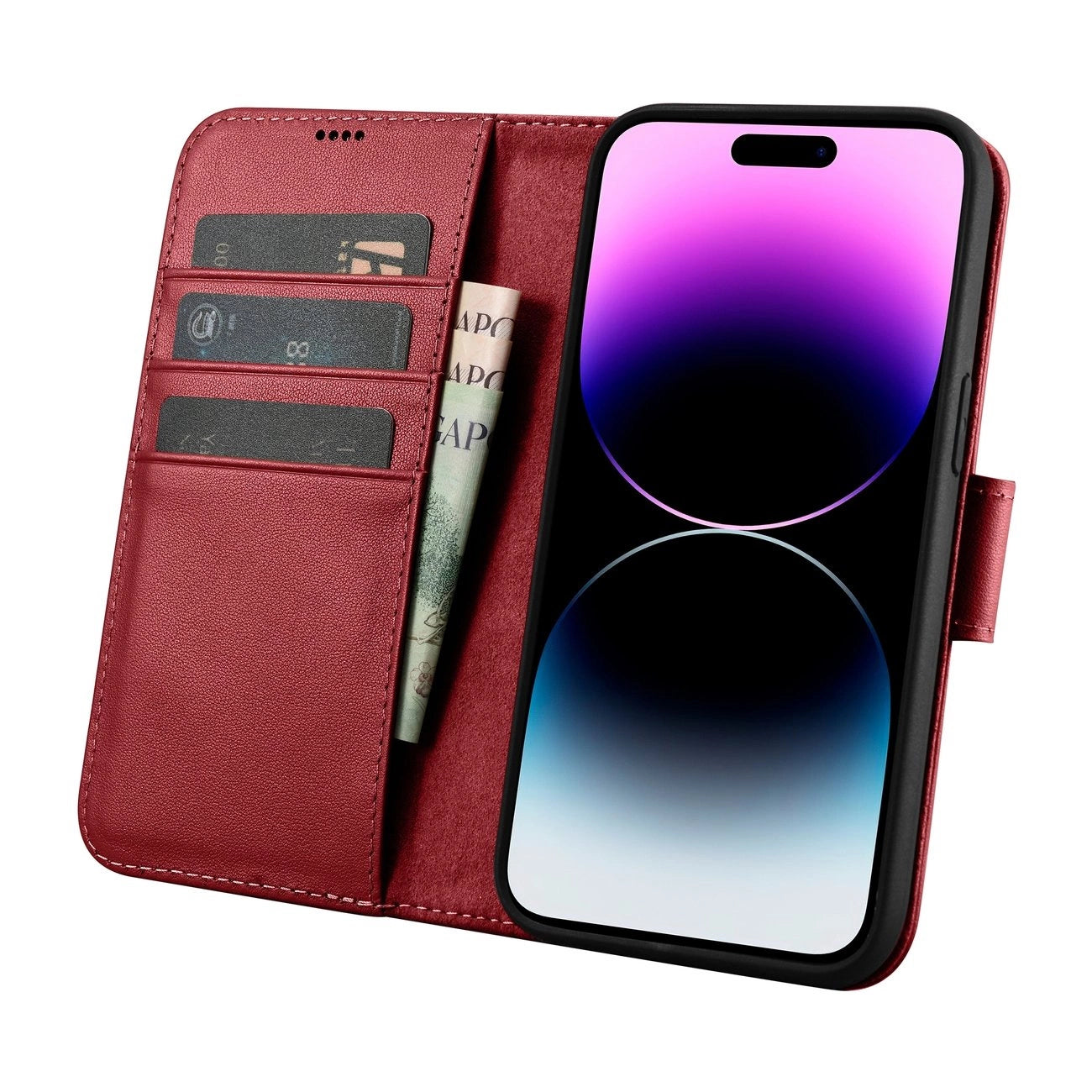 iCarer Wallet Case 2in1 Cover iPhone 14 Pro Max Leather Flip Cover Anti-RFID Red (WMI14220728-RD)_2