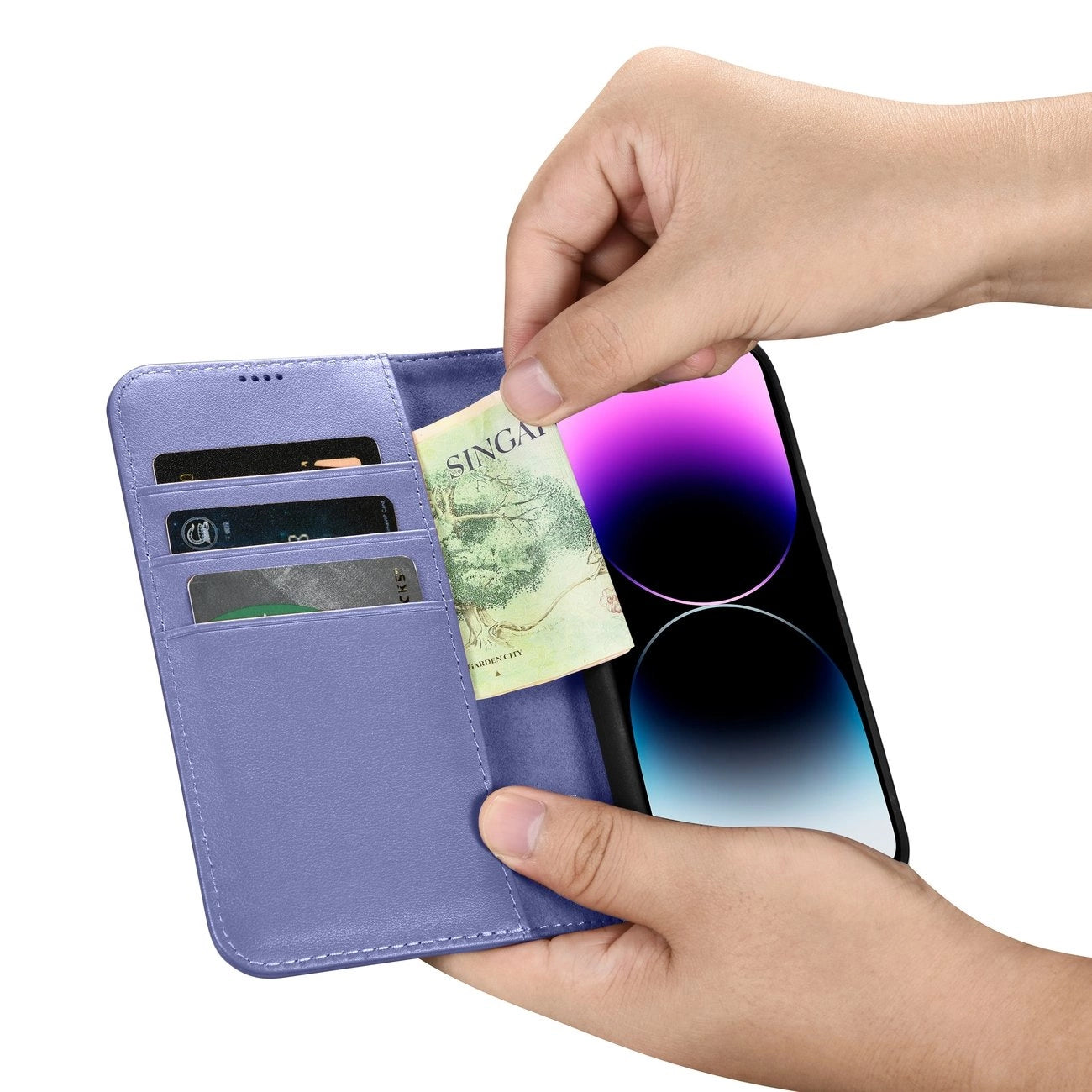 iCarer Wallet Case 2in1 Cover iPhone 14 Pro Max Leather Flip Cover Anti-RFID Light Purple (WMI14220728-LP)_11
