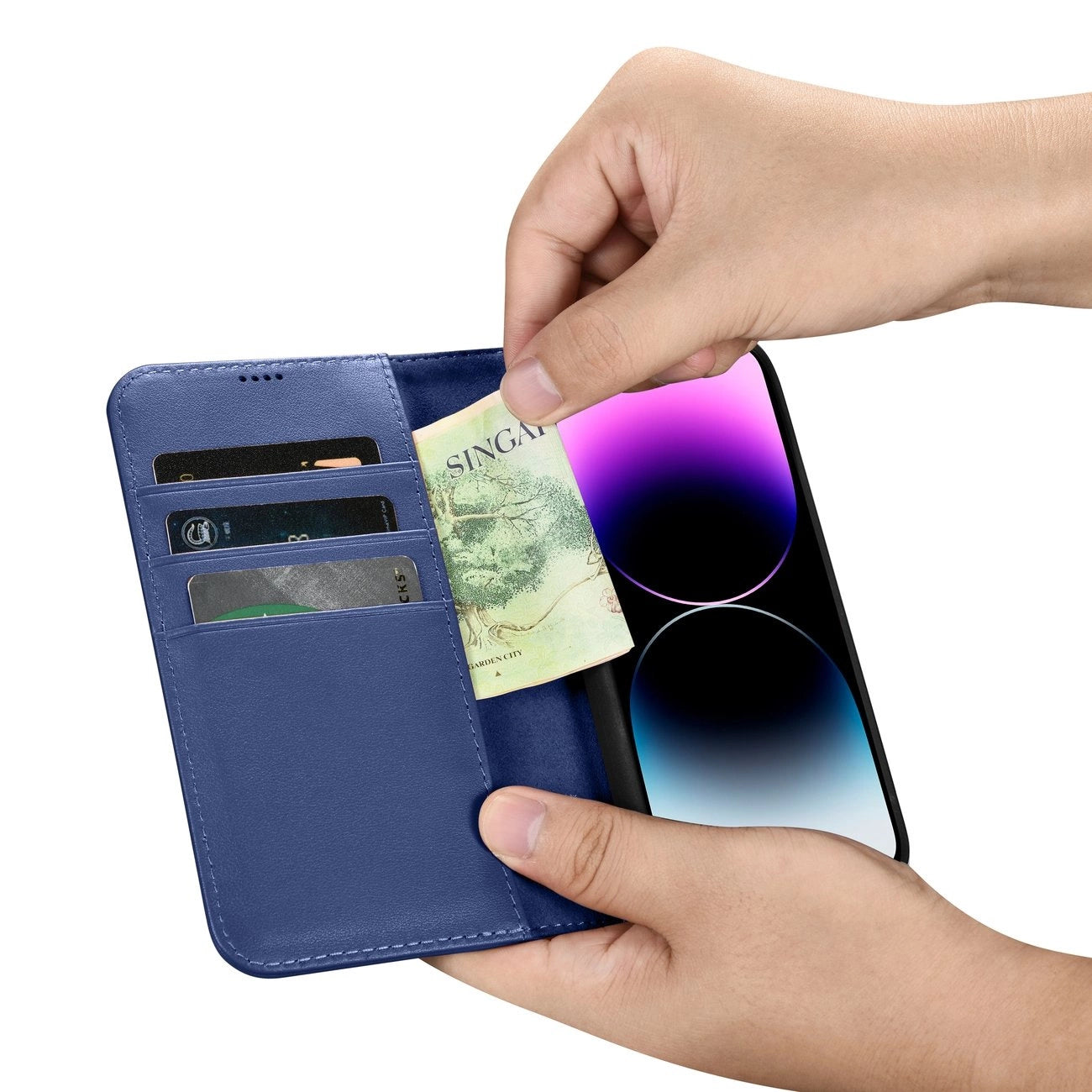 iCarer Wallet Case 2in1 Cover iPhone 14 Pro Max Leather Flip Case Anti-RFID Blue (WMI14220728-BU)_15