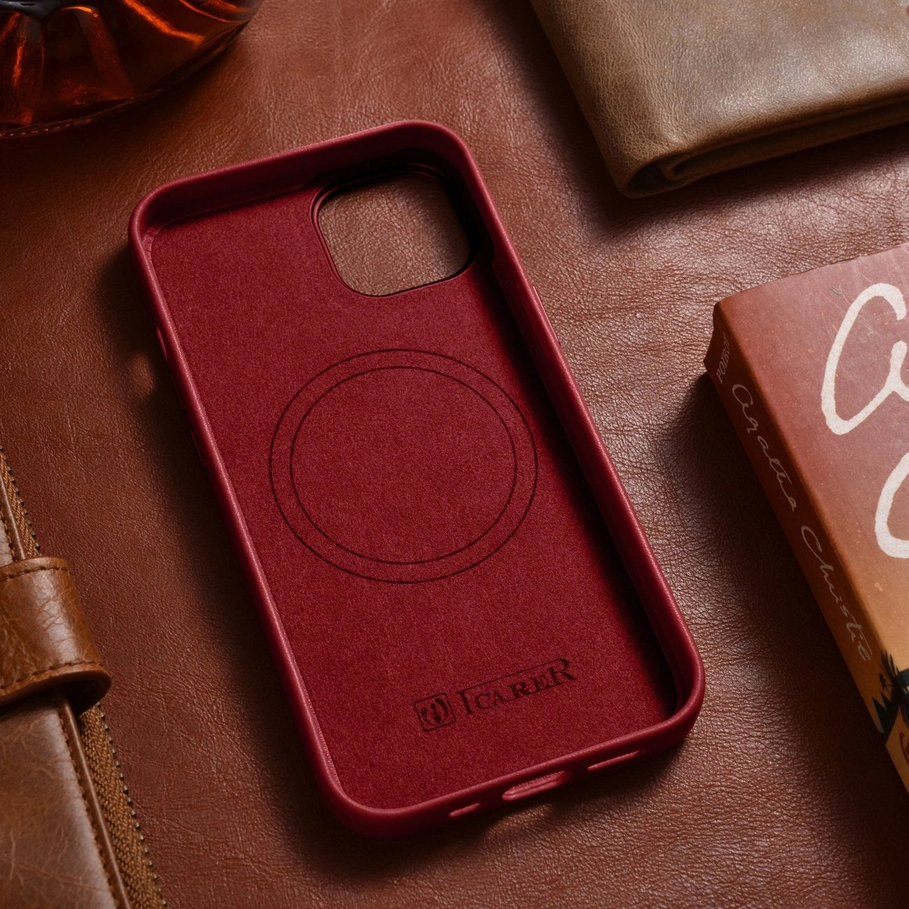 iCarer Case Leather case cover made of natural leather for iPhone 14 Plus red (compatible with MagSafe)_12