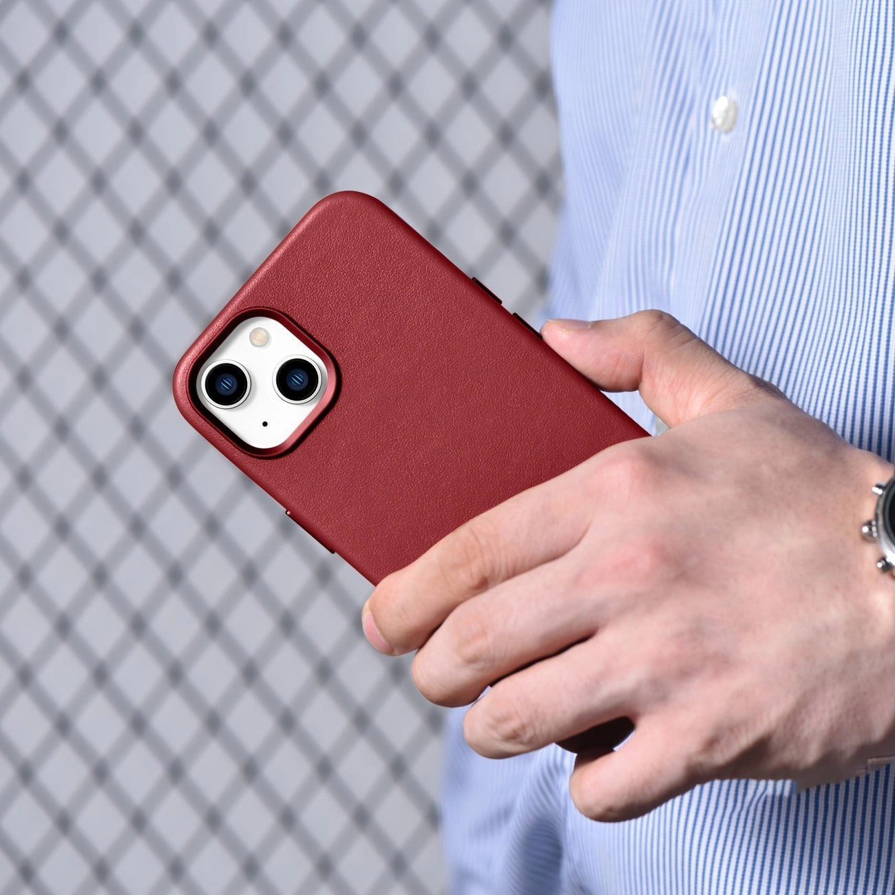 iCarer Case Leather case cover made of natural leather for iPhone 14 Plus red (compatible with MagSafe)_19