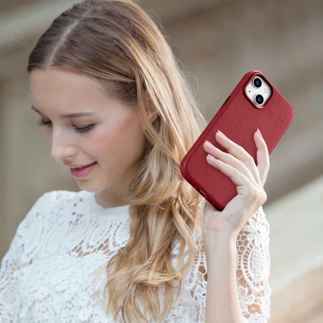 iCarer Case Leather case cover made of natural leather for iPhone 14 Plus red (compatible with MagSafe)_21