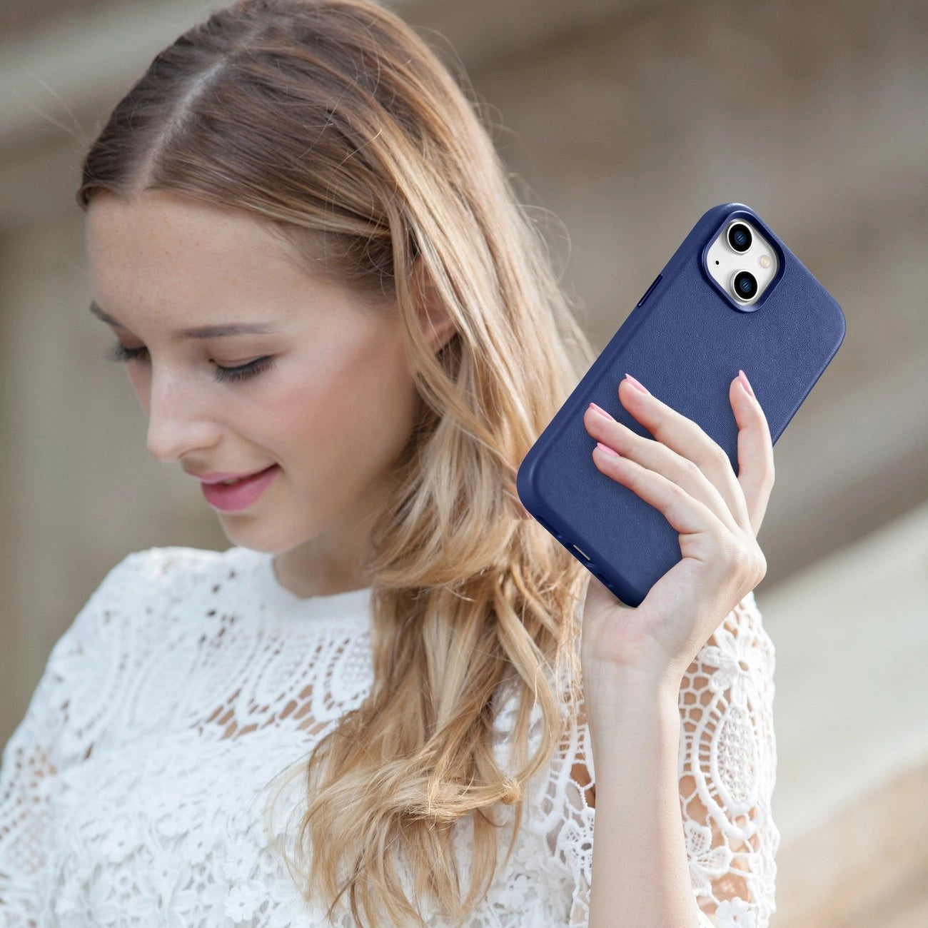iCarer Case Leather cover for iPhone 14 Plus genuine leather case blue (compatible with MagSafe)_21