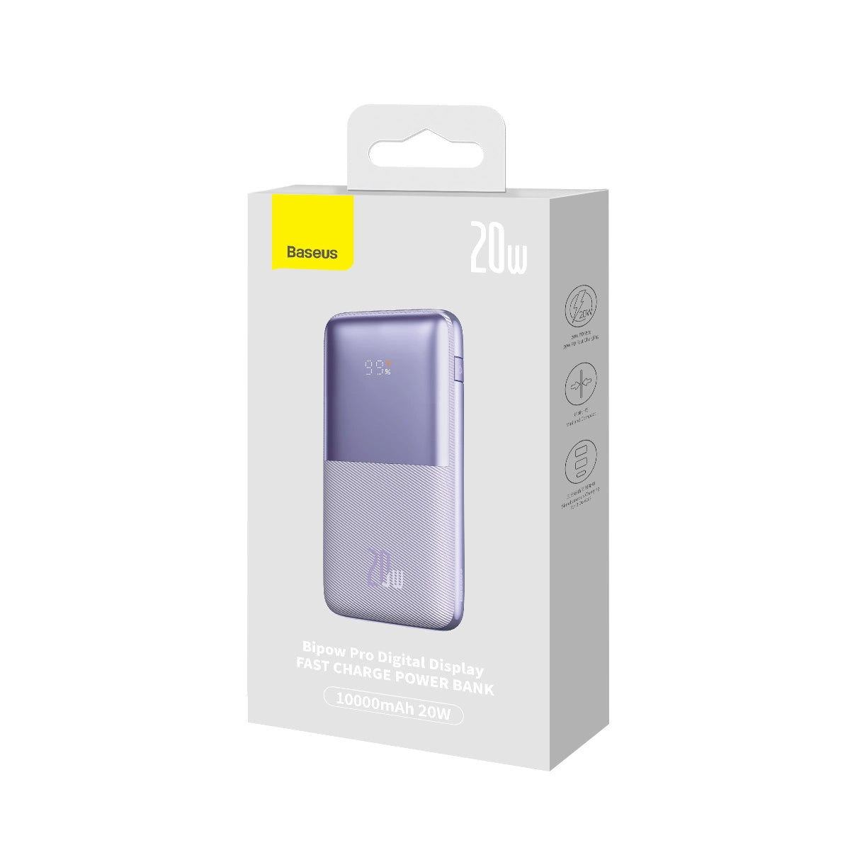 Baseus Bipow Pro Power Bank 10000mAh 20W Purple with USB Type A - USB Type C 3A 0.3m Cable (PPBD040205)_4