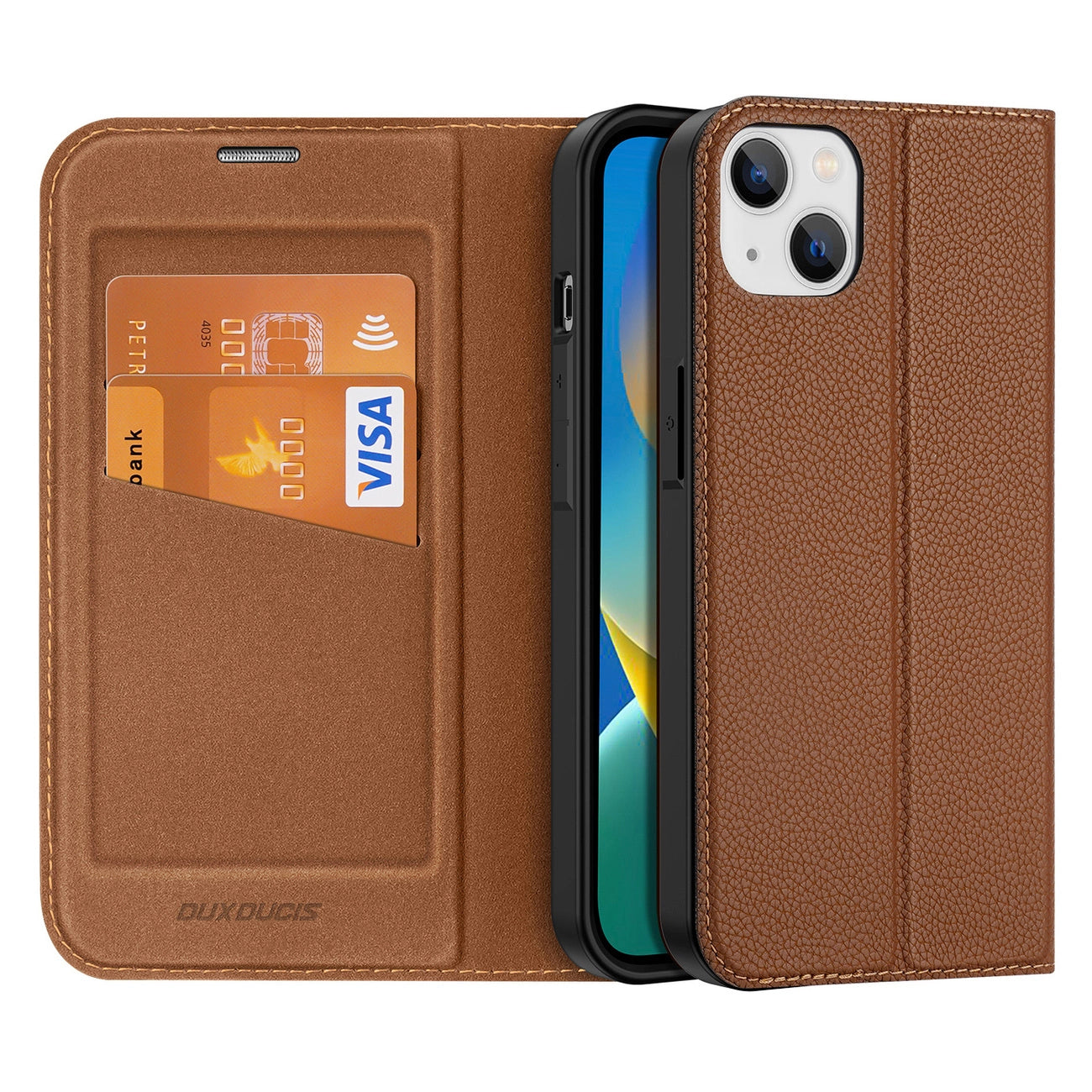 Dux Ducis Skin X2 case for iPhone 14 Plus case with magnetic flap brown_0