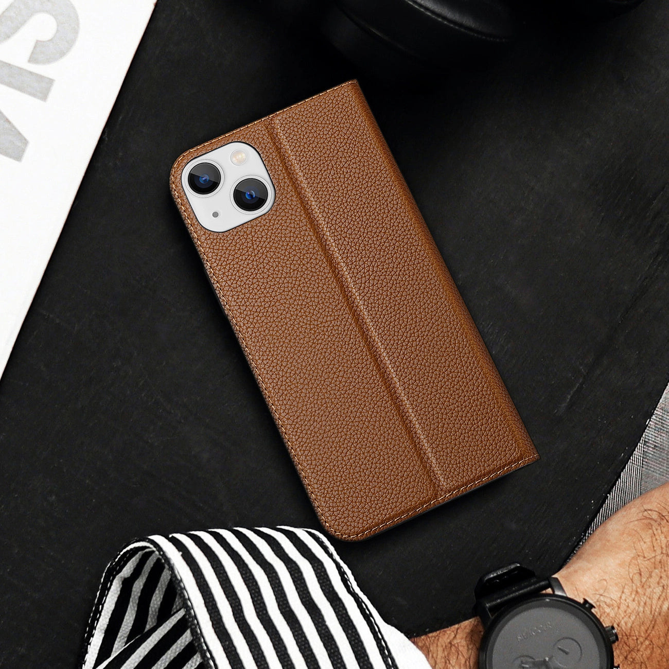 Dux Ducis Skin X2 case for iPhone 14 Plus case with magnetic flap brown_3