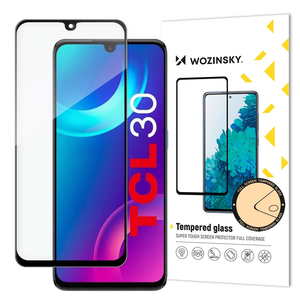 Wozinsky super durable Full Glue tempered glass full screen with Case Friendly TCL 30 black frame_0