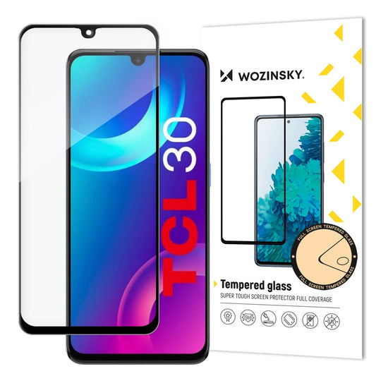 Wozinsky super durable Full Glue tempered glass full screen with Case Friendly TCL 30 black frame_0