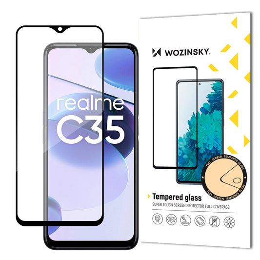 Wozinsky super tough Full Glue Full Glue Full Screen Tempered Glass with Case Friendly Realme C35 Black Frame_0
