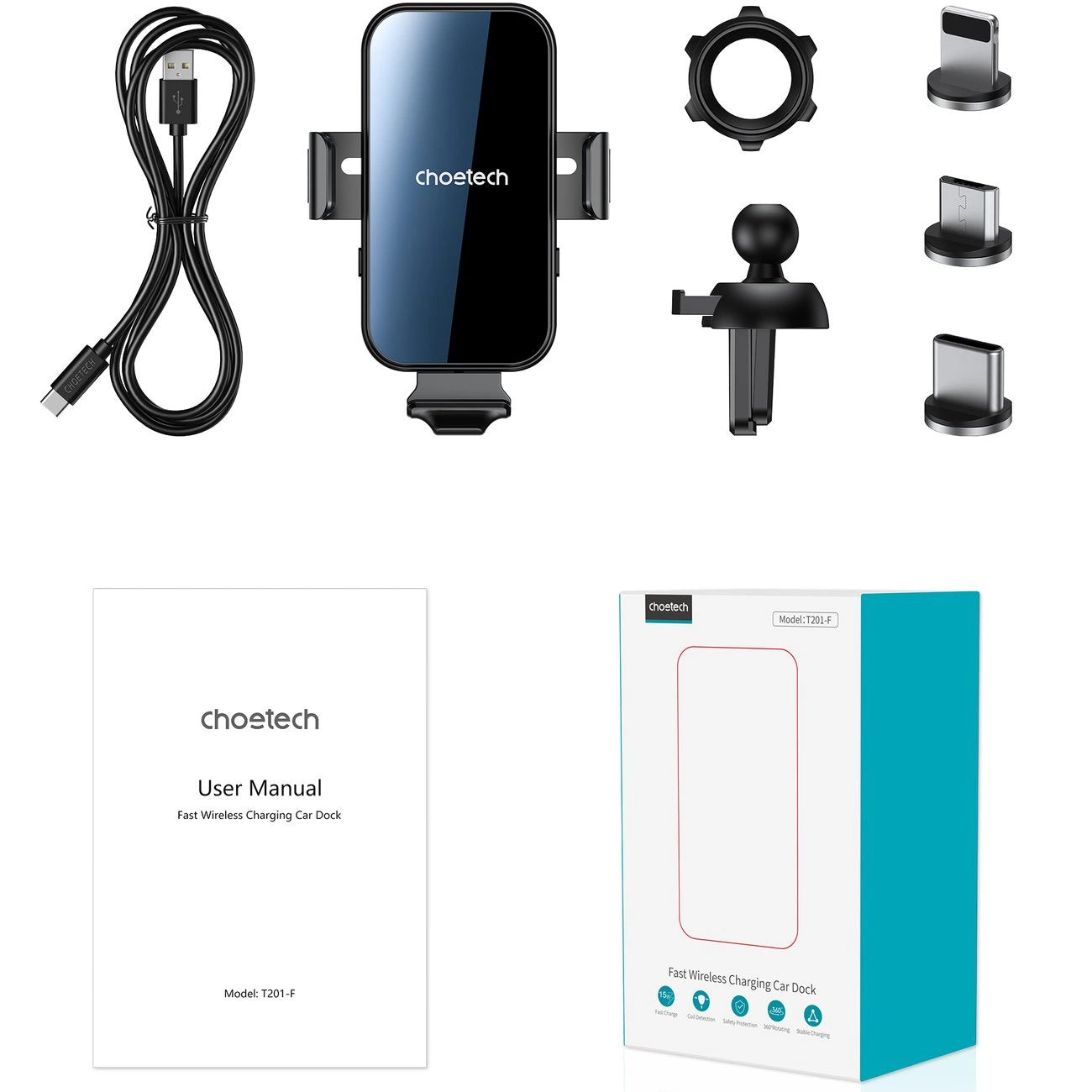Choetech induction charger with holder + magnetic tips black (T201-F)_4
