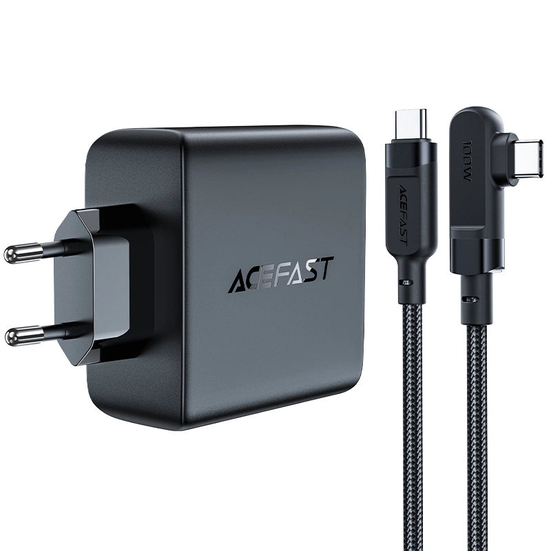 Acefast fast charger GaN 3xUSB-C/1xUSB-A 100W black + angled cable USB-C - USB-C 100W 2m black_1