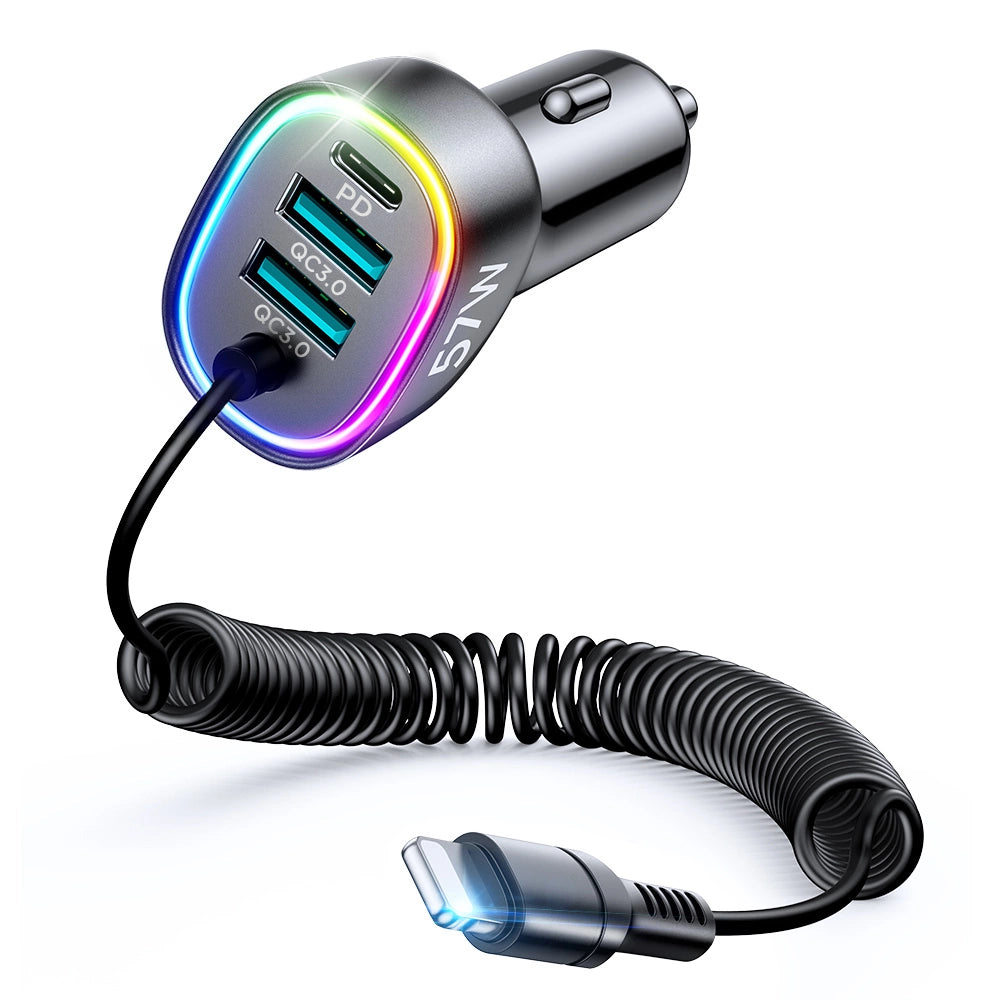 Joyroom fast car charger 4 in 1 PD, QC3.0, AFC, FCP with Lightning cable 1.6m 57W black (JR-CL20)_0