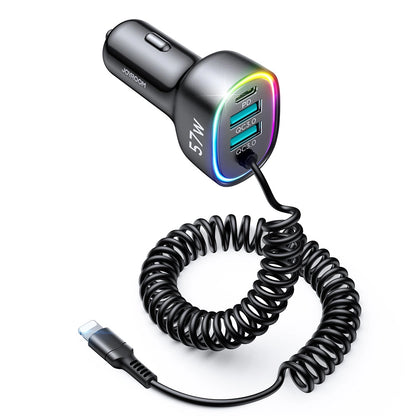 Joyroom fast car charger 4 in 1 PD, QC3.0, AFC, FCP with Lightning cable 1.6m 57W black (JR-CL20)_1