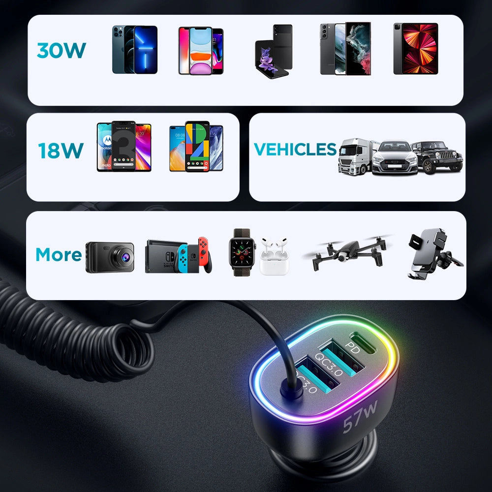 Joyroom fast car charger 4 in 1 PD, QC3.0, AFC, FCP with Lightning cable 1.6m 57W black (JR-CL20)_6